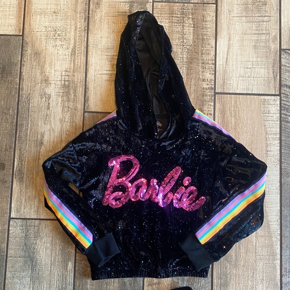 Barbie Black and Multicolor Velour Sequin/Sparkle hoodie/pants 2 piece set - Picture 3 of 15